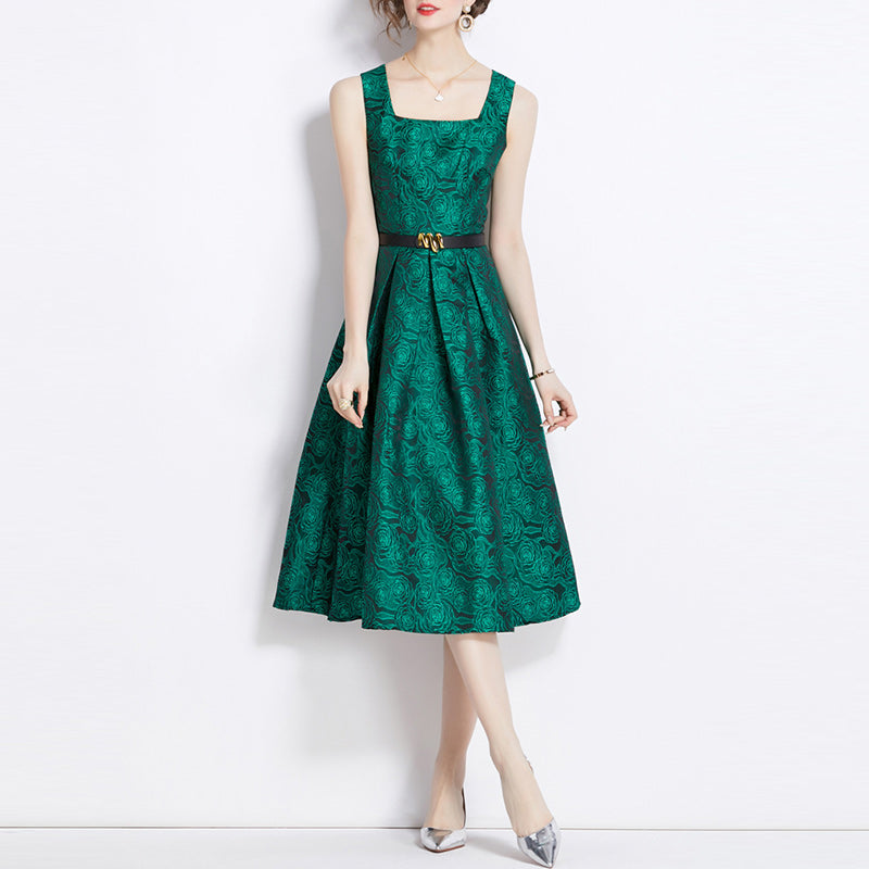 French Jacquard Sleeveless Dress