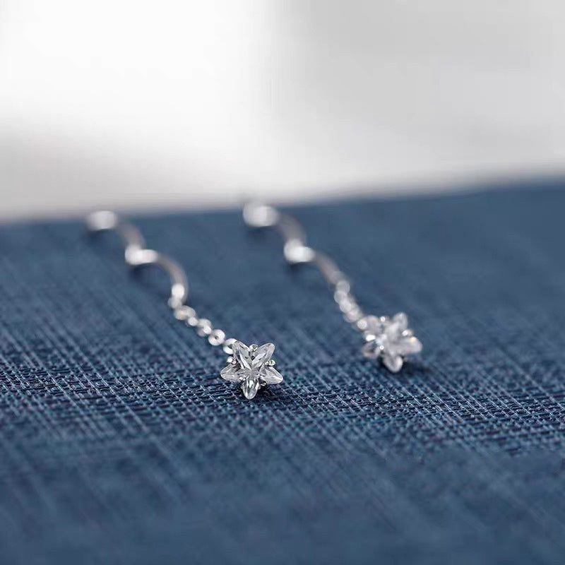 Crystal Star Wave Threader Earrings