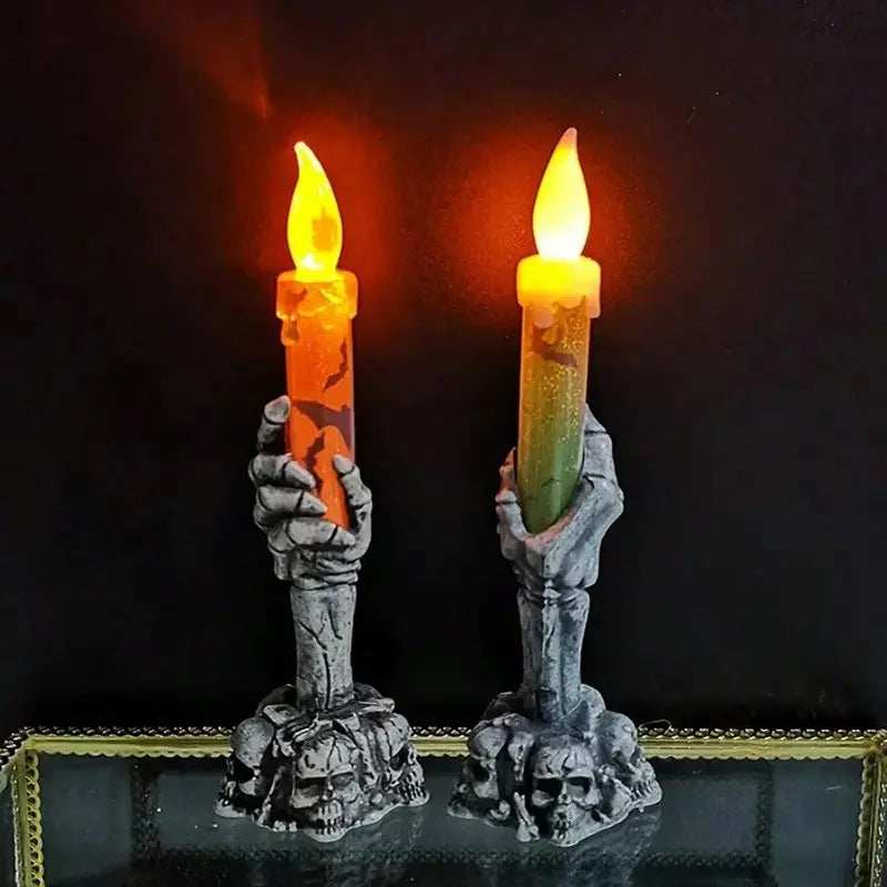 Halloween Skeleton ghost holding candle light