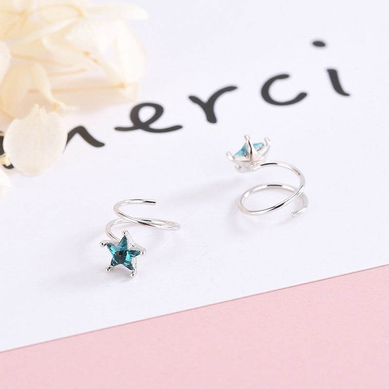 Blue Star Spiral Hoop Twist Earrings