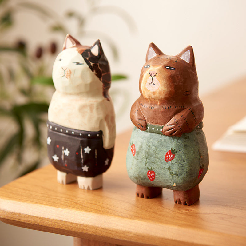 Handmade Cute Cat Wood Carving Ornaments