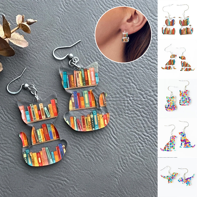 Cat Earrings With Books