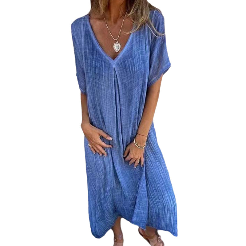 Cotton and Linen V-neck Midi Dress-PRE SALE