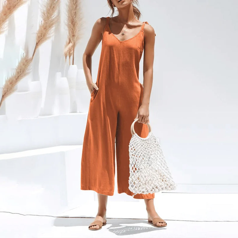 Women's Loose Casual Cotton Linen Jumpsuit