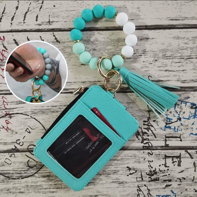 Stylish card holder with silicone bead bracelet