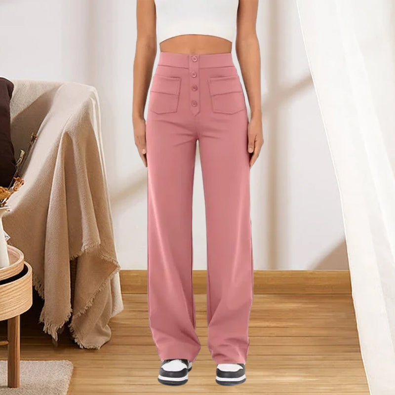 High Waisted Pocket Button Wide Leg Pants