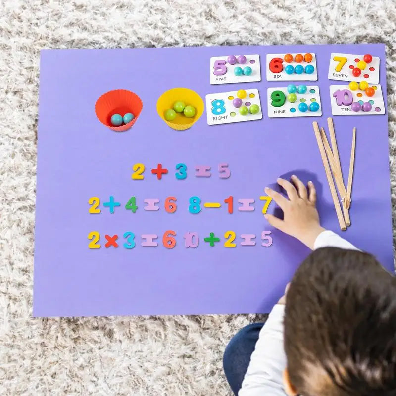 Montessori Arithmetic Math Toy Set – Silicone Digital Learning with Beads, Chopsticks & Spoons