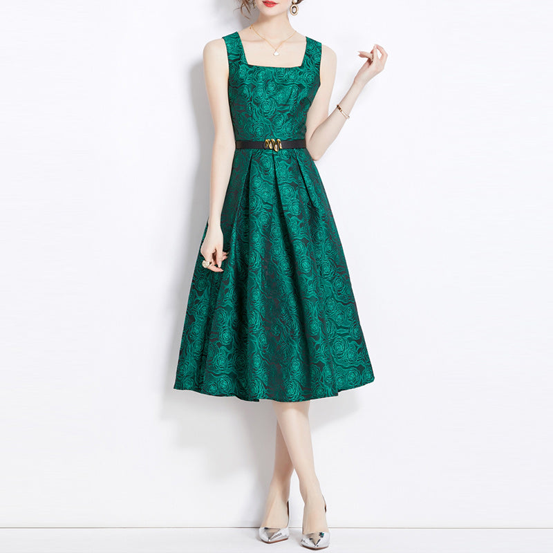 French Jacquard Sleeveless Dress