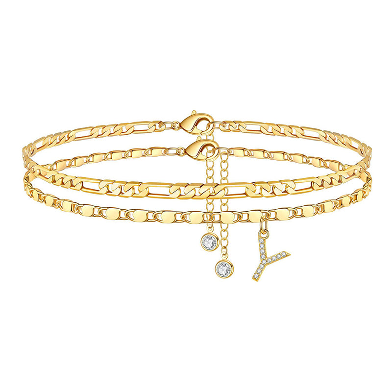 Lettering Layered Ankle Bracelet