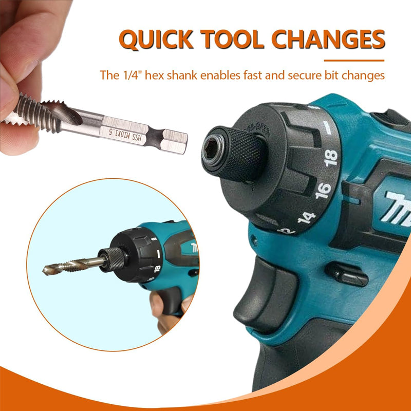 6 Piece Hexagon Shank Metric Composite Tap White Drill/Titanium Plated