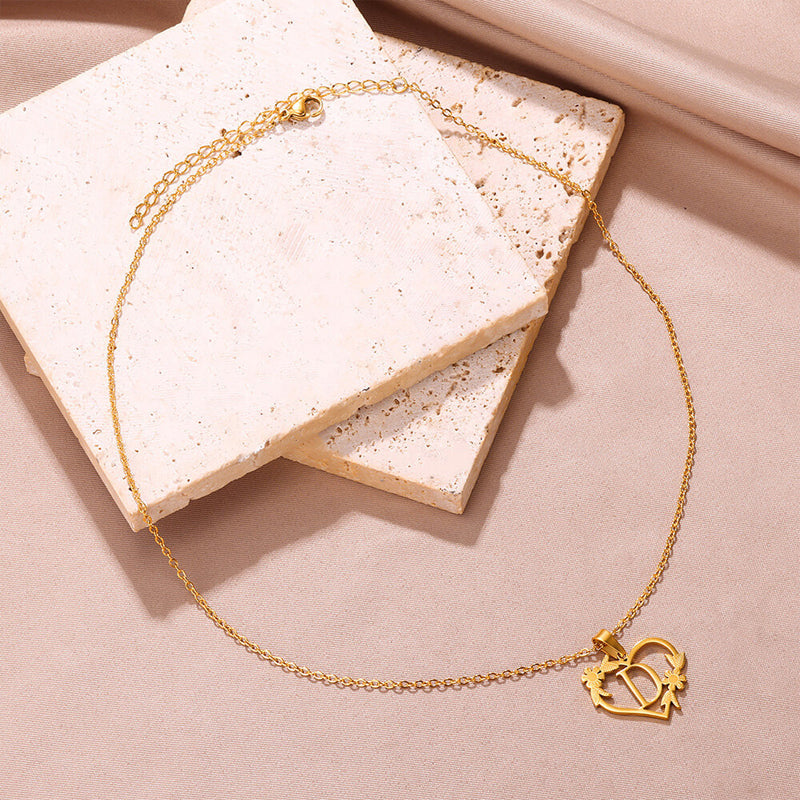 Golden Blossom Initials Heart Necklace