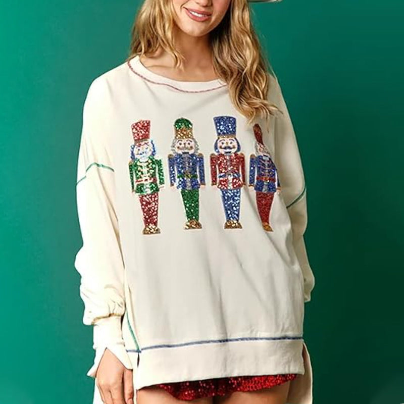 Christmas Sequin Print Crew Neck Sweatshirt
