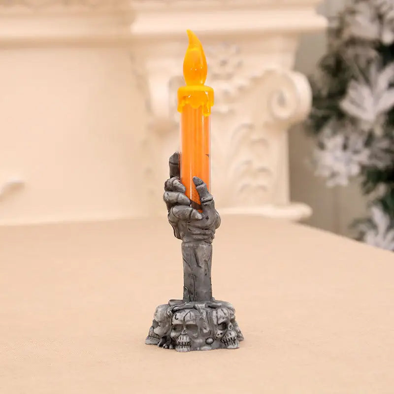 Halloween Skeleton ghost holding candle light