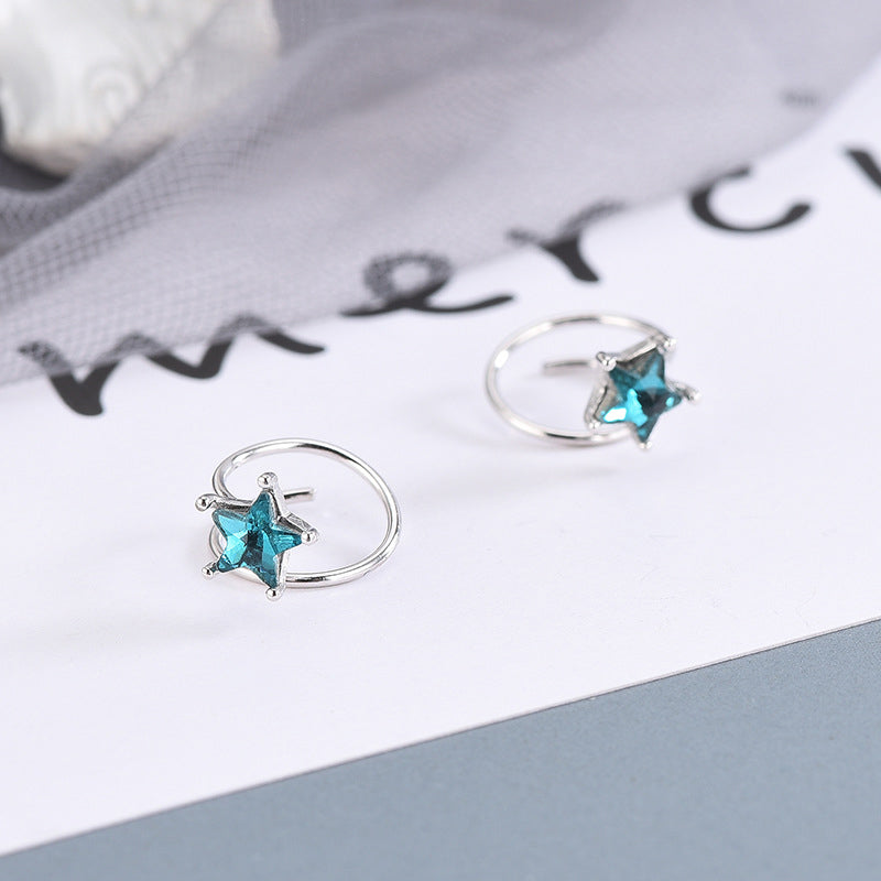 Blue Star Spiral Hoop Twist Earrings