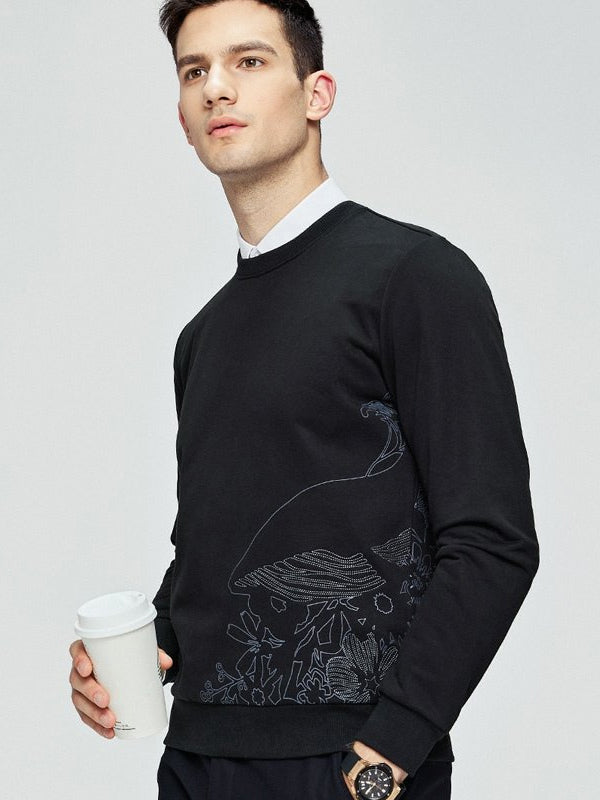Printed Crew Neck Long-sleeve Top