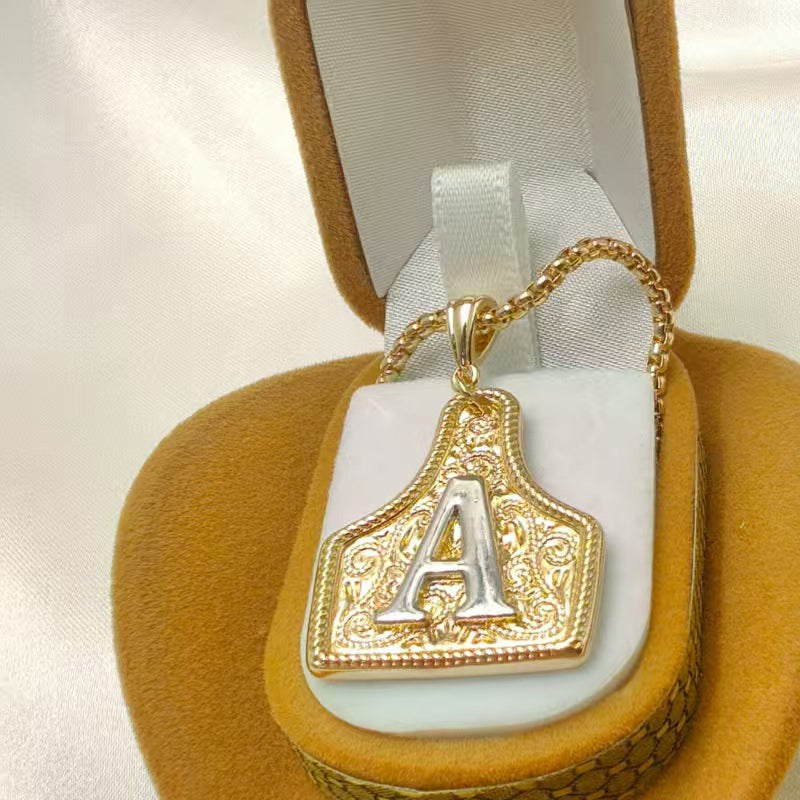 Cow Tag Initial Necklace