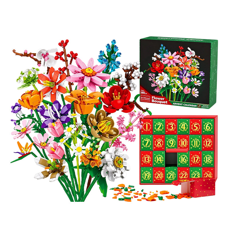 Christmas Countdown Blind Box: Flower Bouquet Building Blocks