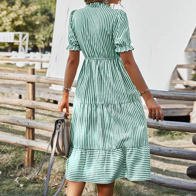 V-neck Dress with A Striped Print