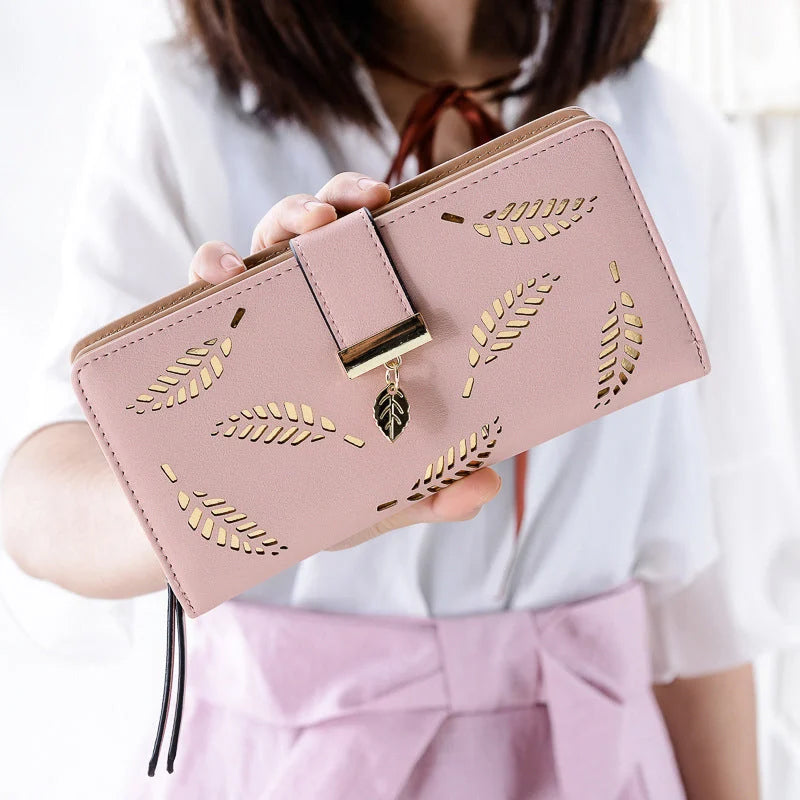 Women's Long Wallet with Leaf Pattern