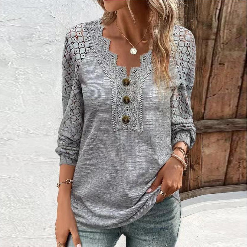 Lace Long Sleeve Panel T-Shirt