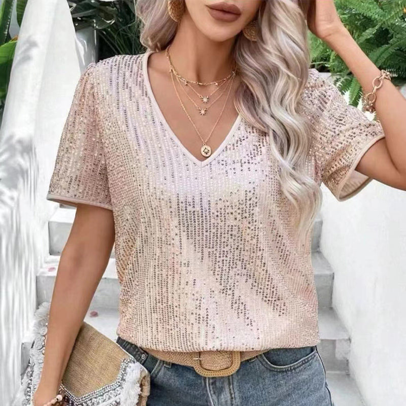 Short-sleeved V-neck T-shirt