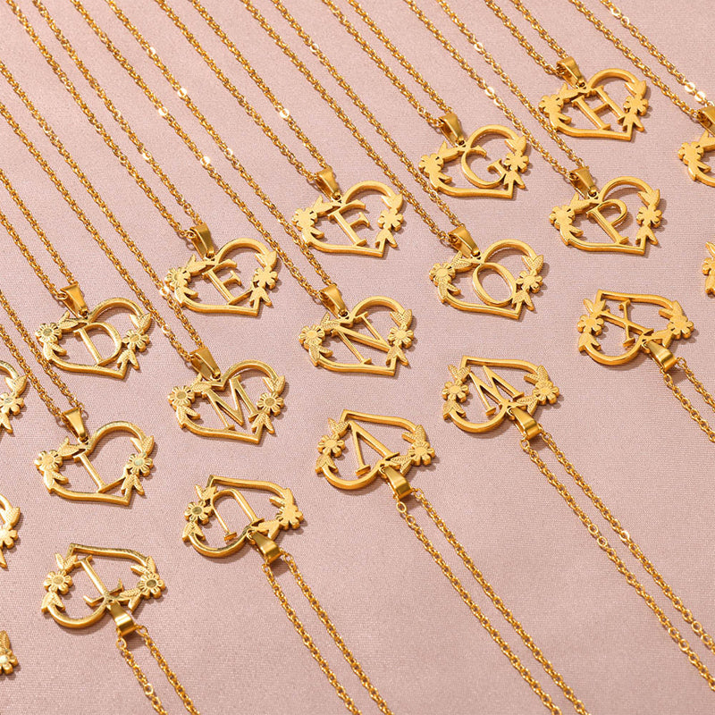 Golden Blossom Initials Heart Necklace