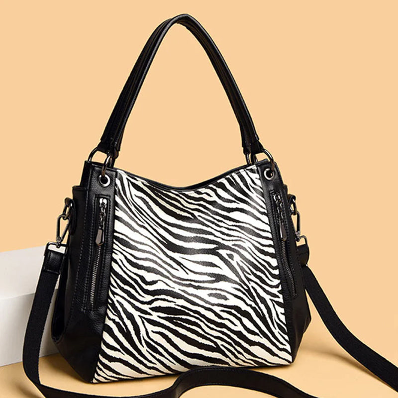 Leopard/Zebra Print Large Tote Handbag