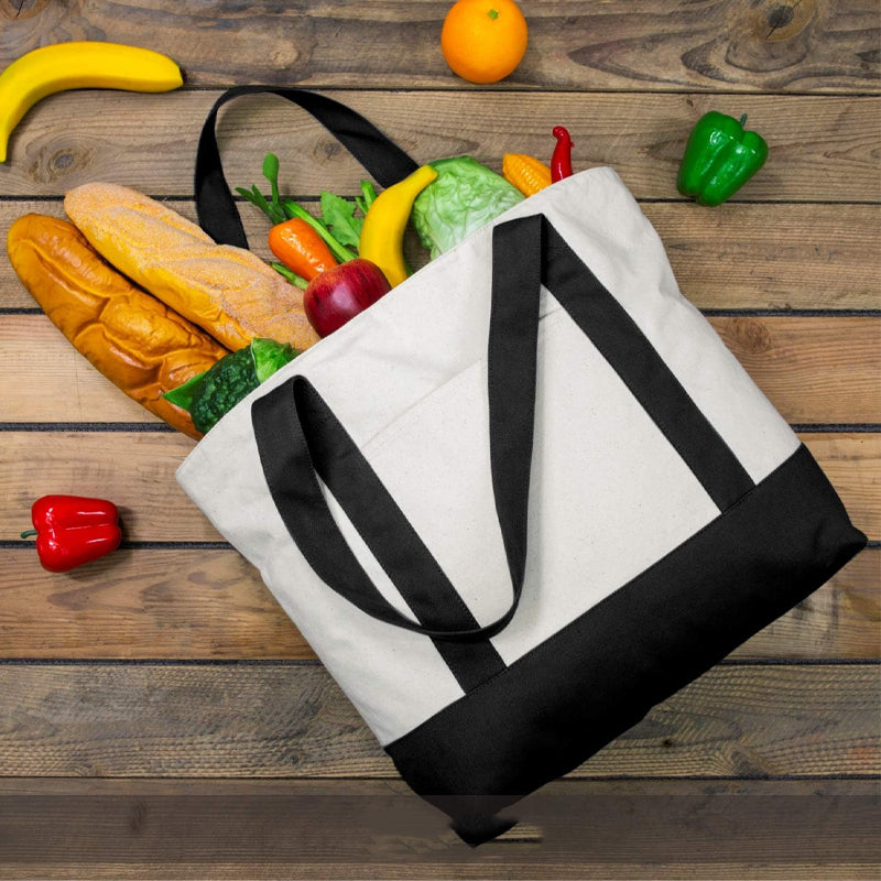 Stylish Canvas Tote Bag with an External Pocket