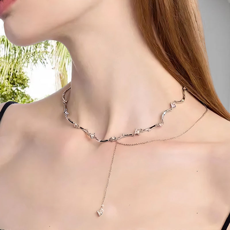 Wave Shaped Diamond Necklace