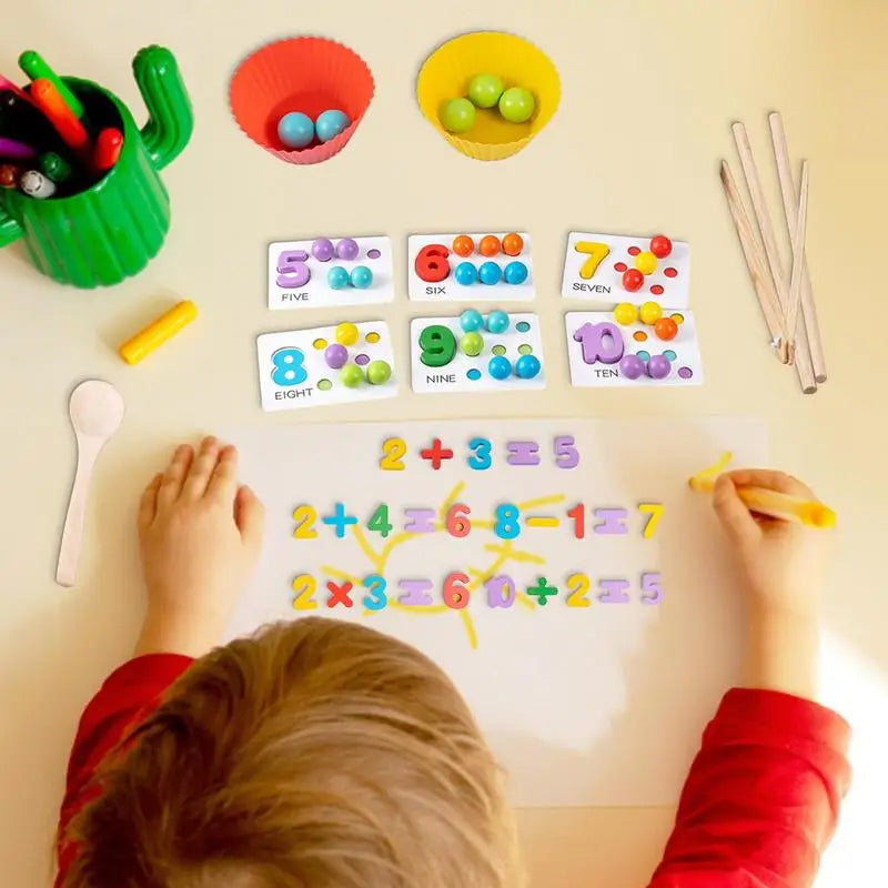 Montessori Arithmetic Math Toy Set – Silicone Digital Learning with Beads, Chopsticks & Spoons