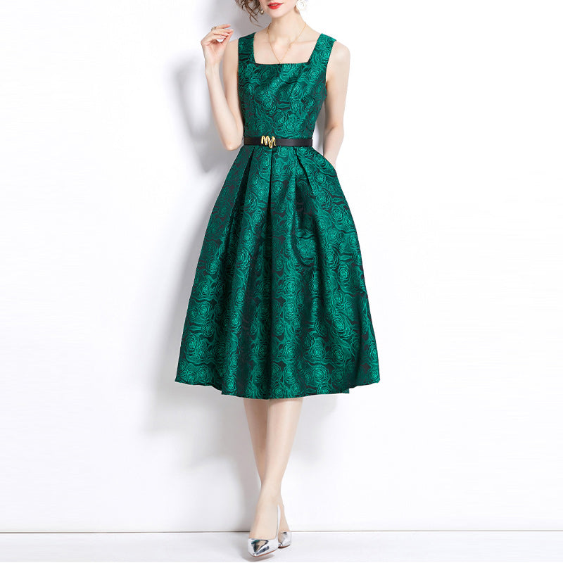 French Jacquard Sleeveless Dress