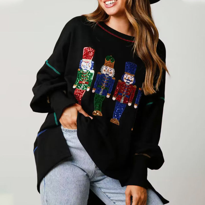 Christmas Sequin Print Crew Neck Sweatshirt