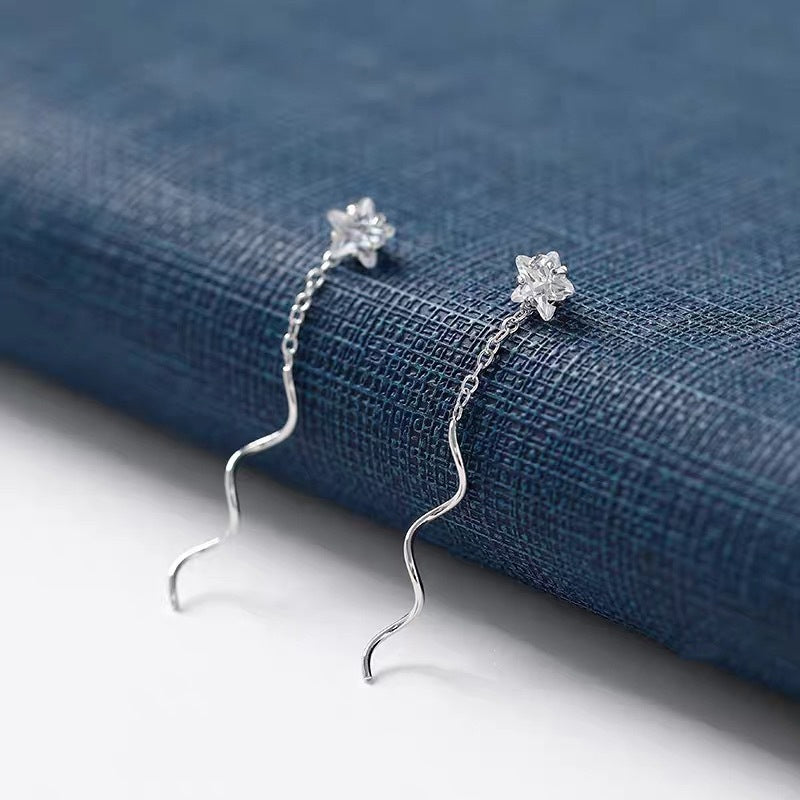 Crystal Star Wave Threader Earrings