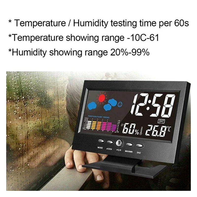 Digital LED Temperature Humidity Monitor Alarm Clock