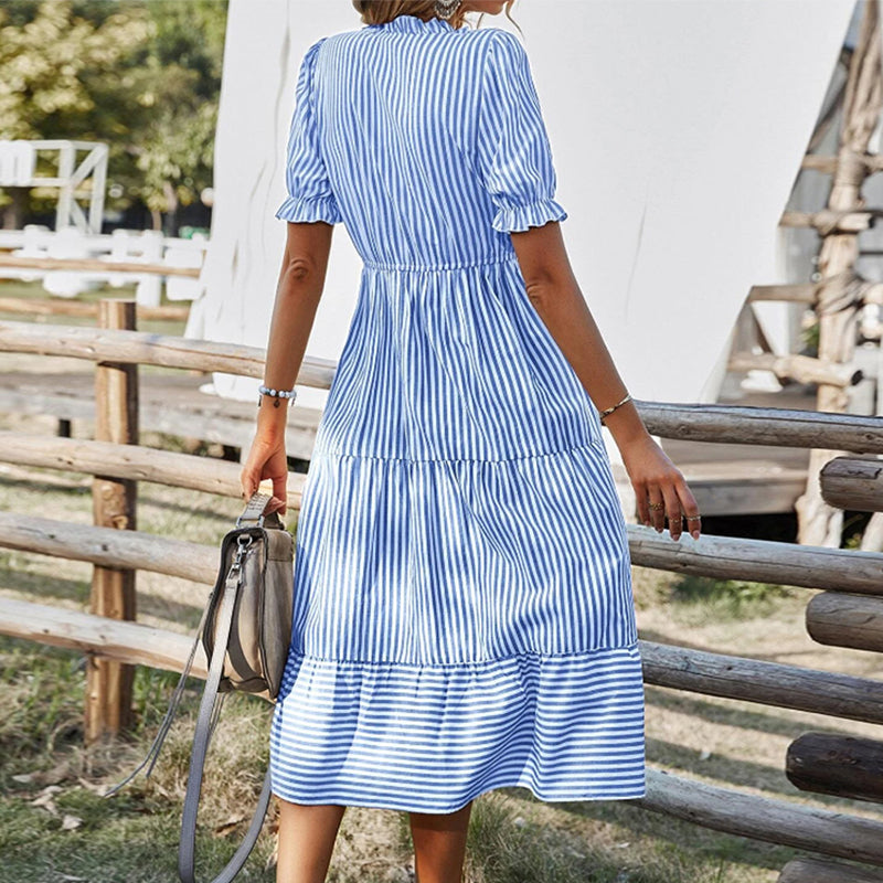 V-neck Dress with A Striped Print