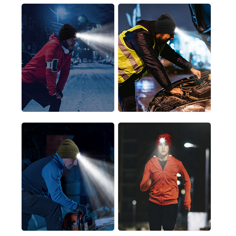 LED Bluetooth Warm Beanie Rechargeable Wireless Headset Hat Unisex
