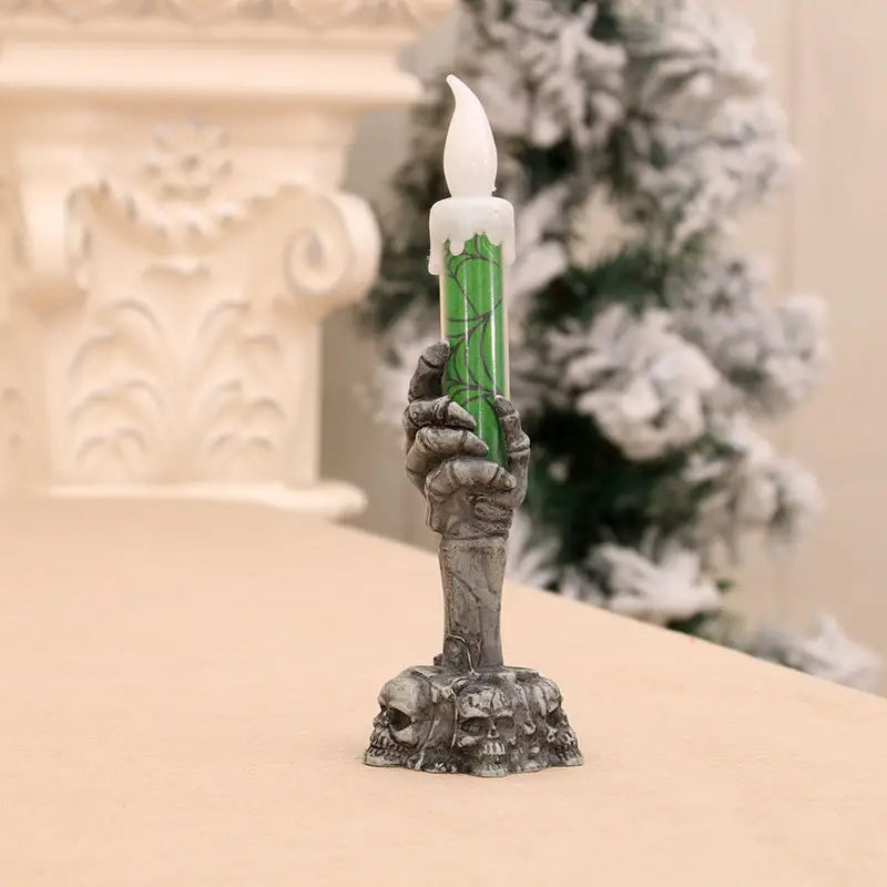Halloween Skeleton ghost holding candle light