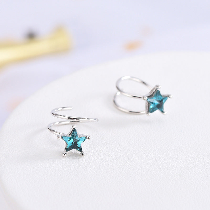 Blue Star Spiral Hoop Twist Earrings