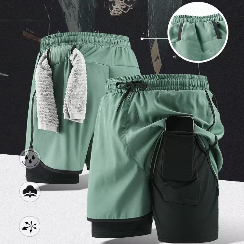 Men's 2 in 1 Stretch Active Quick Dry Gym Running Shorts With Liner