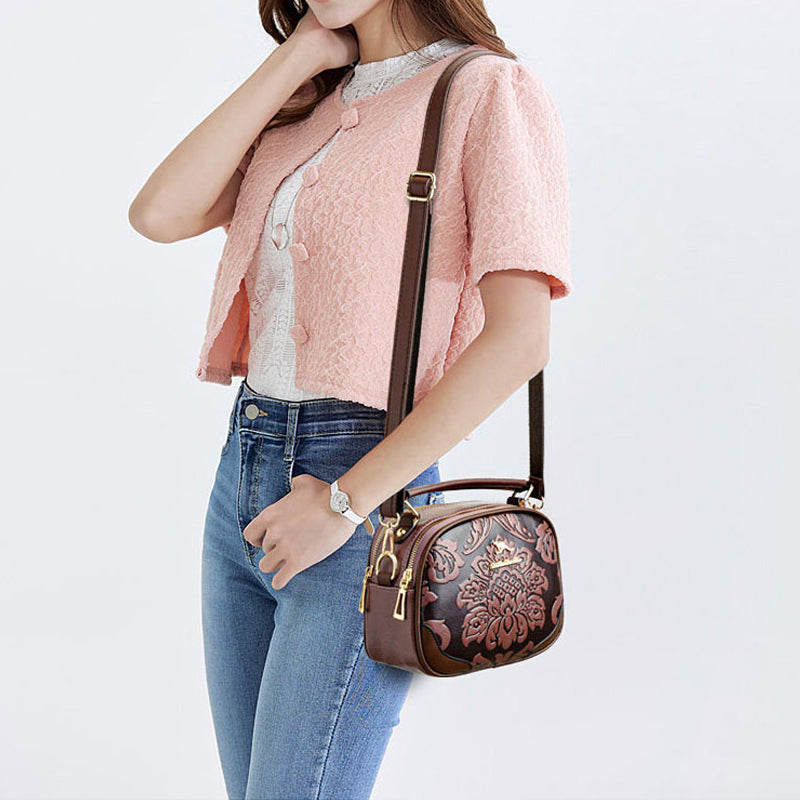 Floral Embossing Handbag For Women