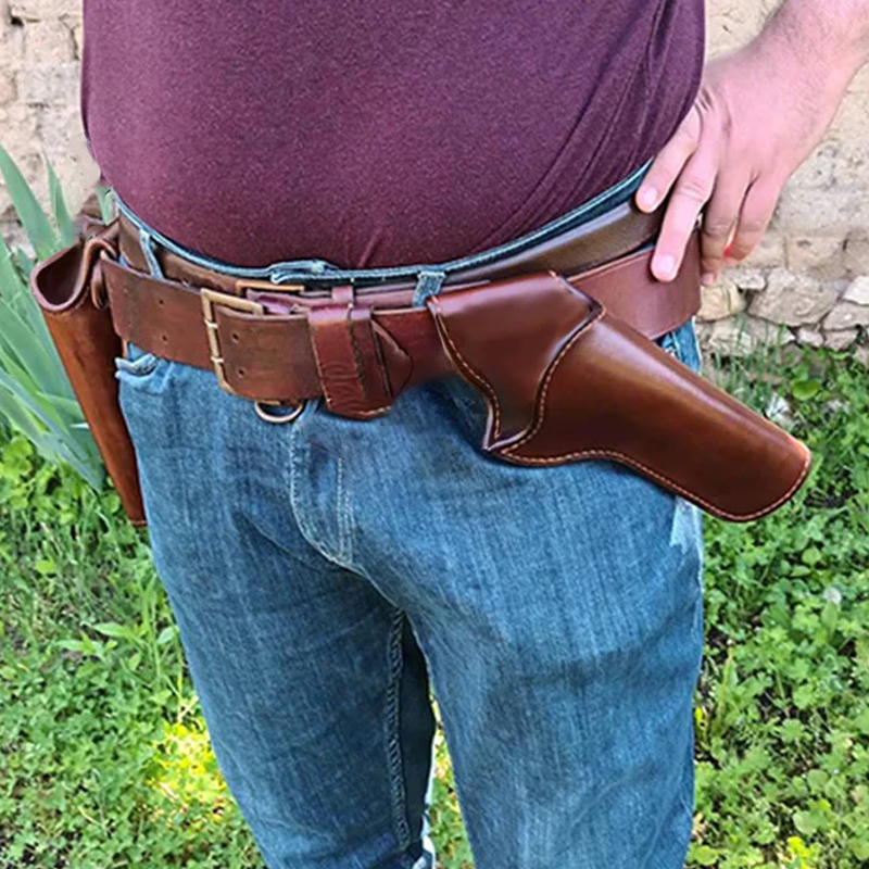 Retro Leather Holster Waist Bag with Belt Loop