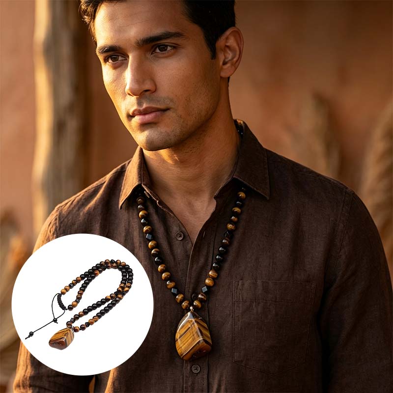 Men's Natural Tiger Eye Stone Necklace