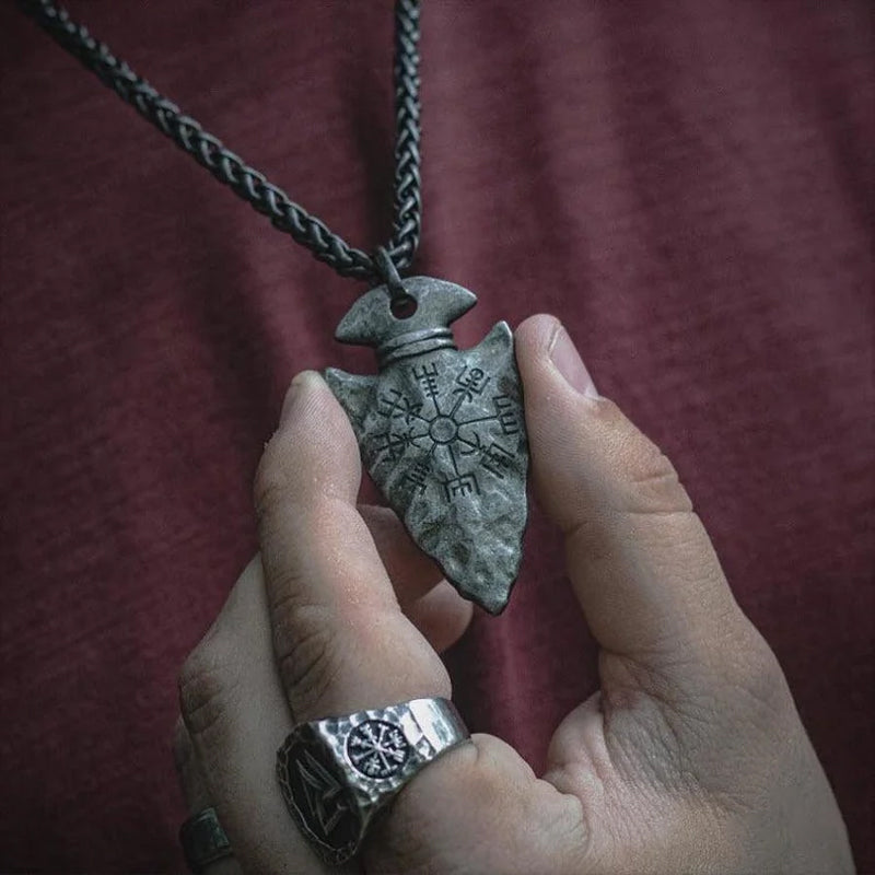Odin's Spear Necklace with Vegvisir Symbol