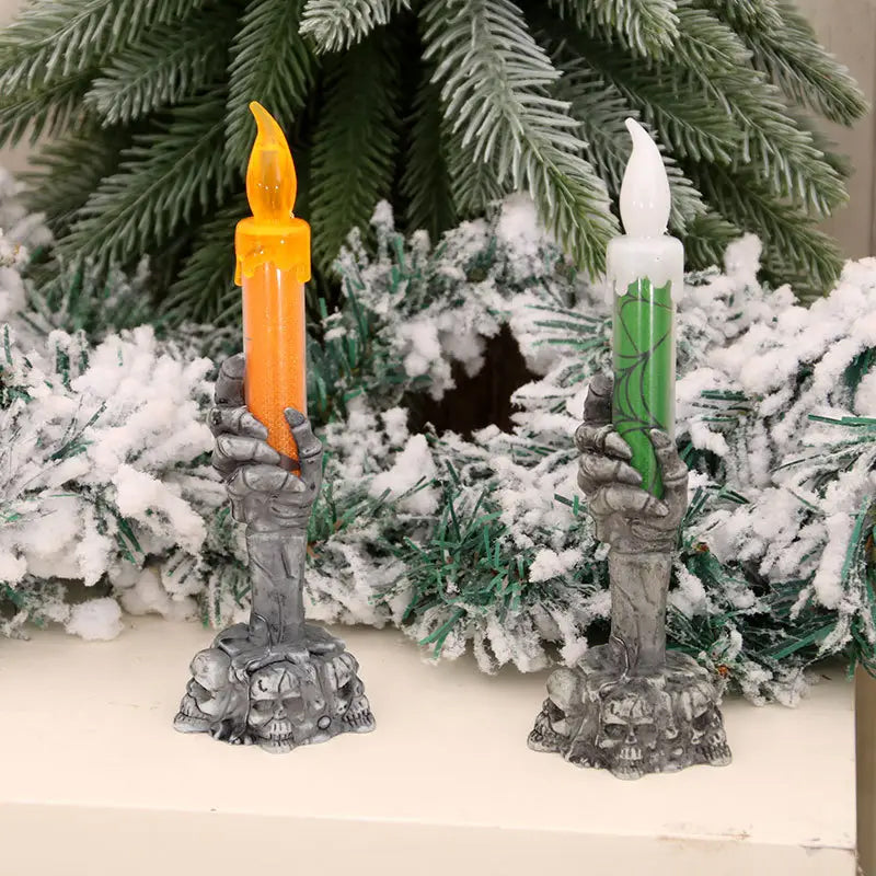 Halloween Skeleton ghost holding candle light