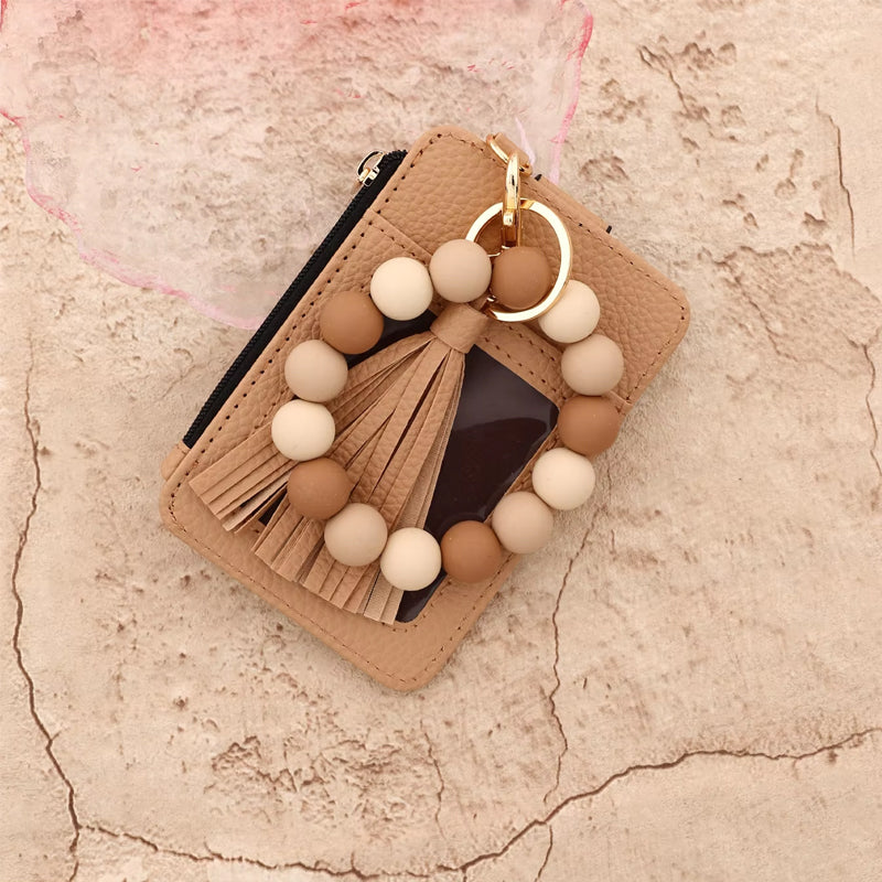 Stylish card holder with silicone bead bracelet
