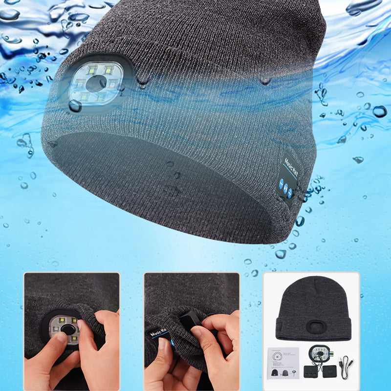 LED Bluetooth Warm Beanie Rechargeable Wireless Headset Hat Unisex