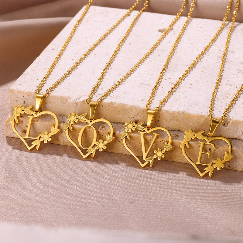 Golden Blossom Initials Heart Necklace