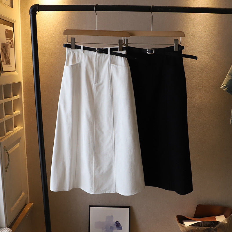 Solid Color A-Line Half-Body Skirt
