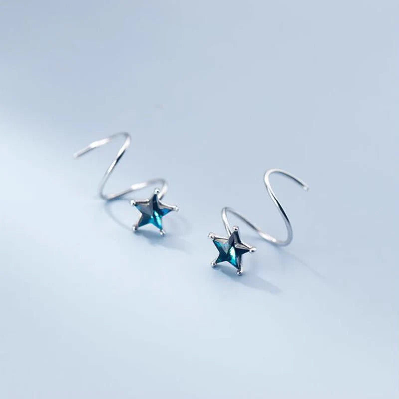 Blue Star Spiral Hoop Twist Earrings