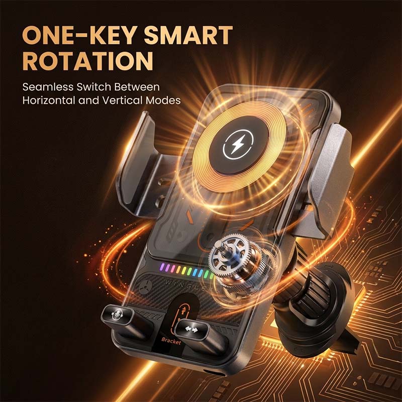 2-In-1 Auto-Rotating Car Phone Holder & Wireless Charger